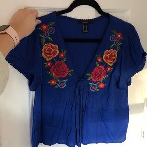 Blue Embriodered floral crop top